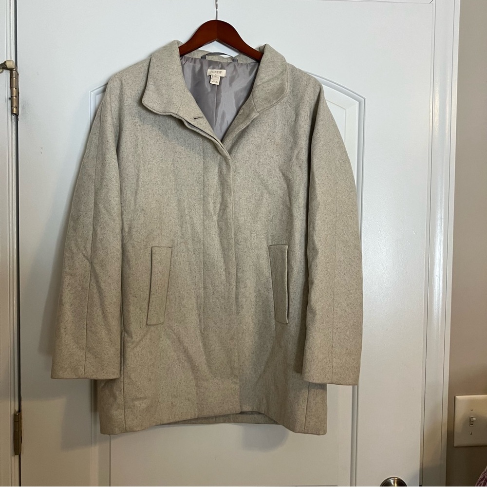 J.Crew City Coat wool mid-length collared Beige winter peacoat jacket Sz‎ 10